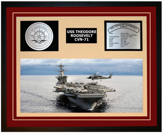 USS THEODORE ROOSEVELT CVN-71 Framed Navy Ship Display Burgundy