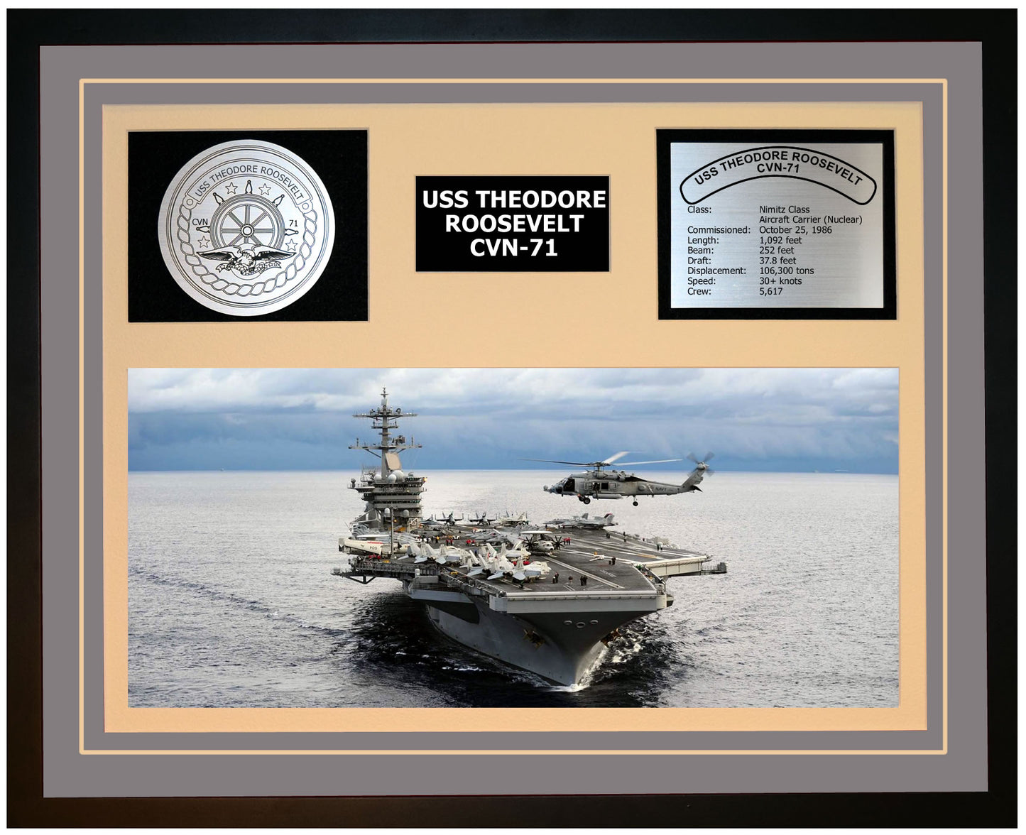 USS THEODORE ROOSEVELT CVN-71 Framed Navy Ship Display Grey