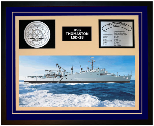 USS THOMASTON LSD-28 Framed Navy Ship Display Blue