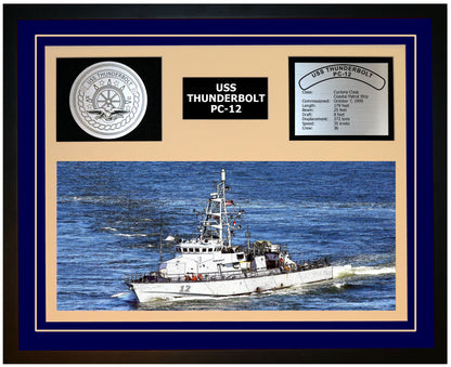 USS THUNDERBOLT PC-12 Framed Navy Ship Display Blue