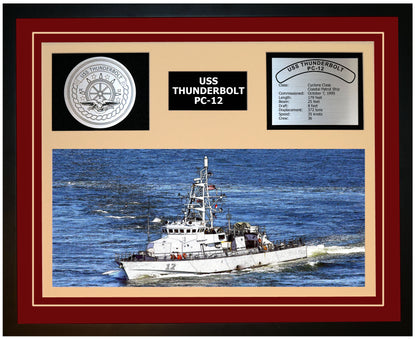 USS THUNDERBOLT PC-12 Framed Navy Ship Display Burgundy