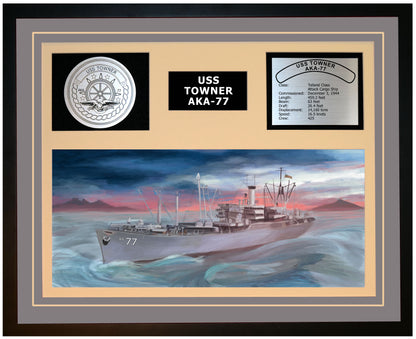 USS TOWNER AKA-77 Framed Navy Ship Display Grey