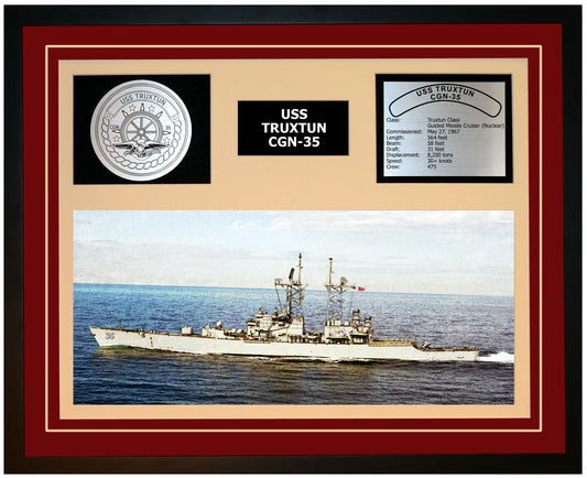 USS TRUXTUN CGN-35 Framed Navy Ship Display Burgundy