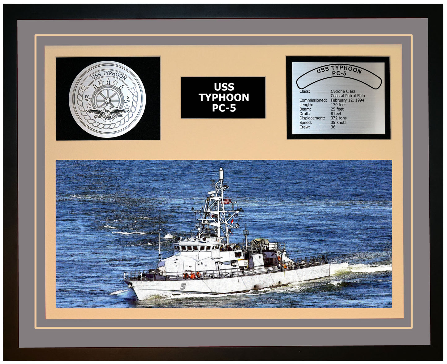 USS TYPHOON PC-5 Framed Navy Ship Display Grey