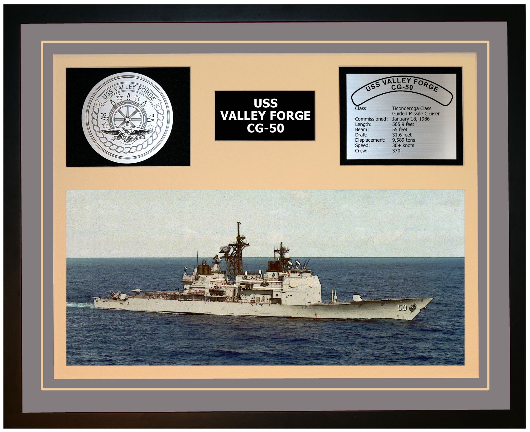 USS VALLEY FORGE CG-50 Framed Navy Ship Display Grey