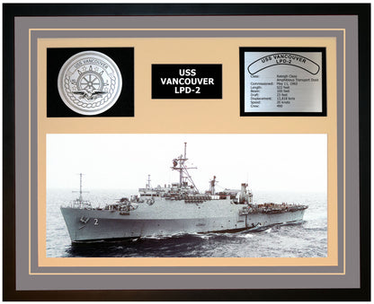 USS VANCOUVER LPD-2 Framed Navy Ship Display Grey