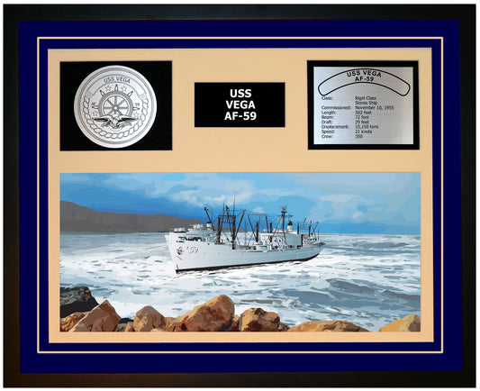 USS VEGA AF-59 Framed Navy Ship Display Blue