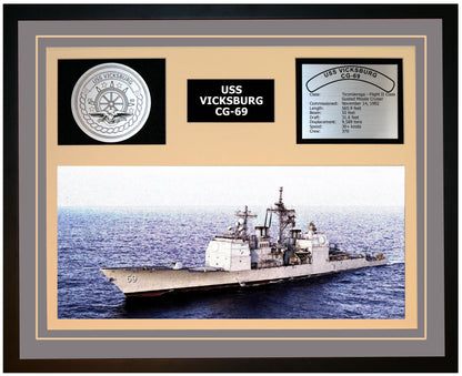 USS VICKSBURG CG-69 Framed Navy Ship Display Grey