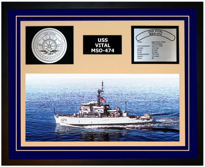 USS VITAL MSO-474 Framed Navy Ship Display Blue