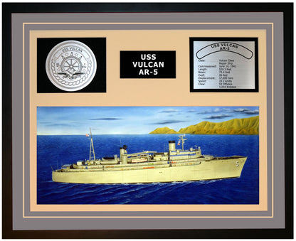 USS VULCAN AR-5 Framed Navy Ship Display Grey