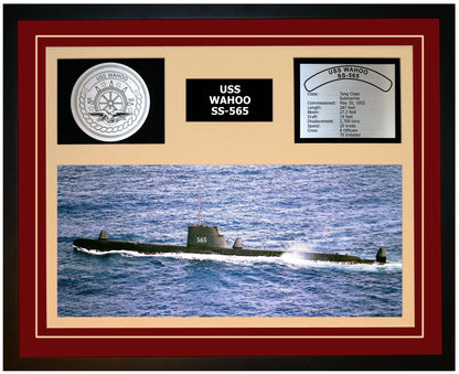 USS WAHOO SS-565 Framed Navy Ship Display Burgundy