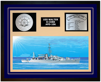 USS WALTER B COBB APD-106 Framed Navy Ship Display Blue