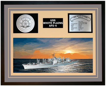 USS WHITE PLAINS AFS-4 Framed Navy Ship Display Grey