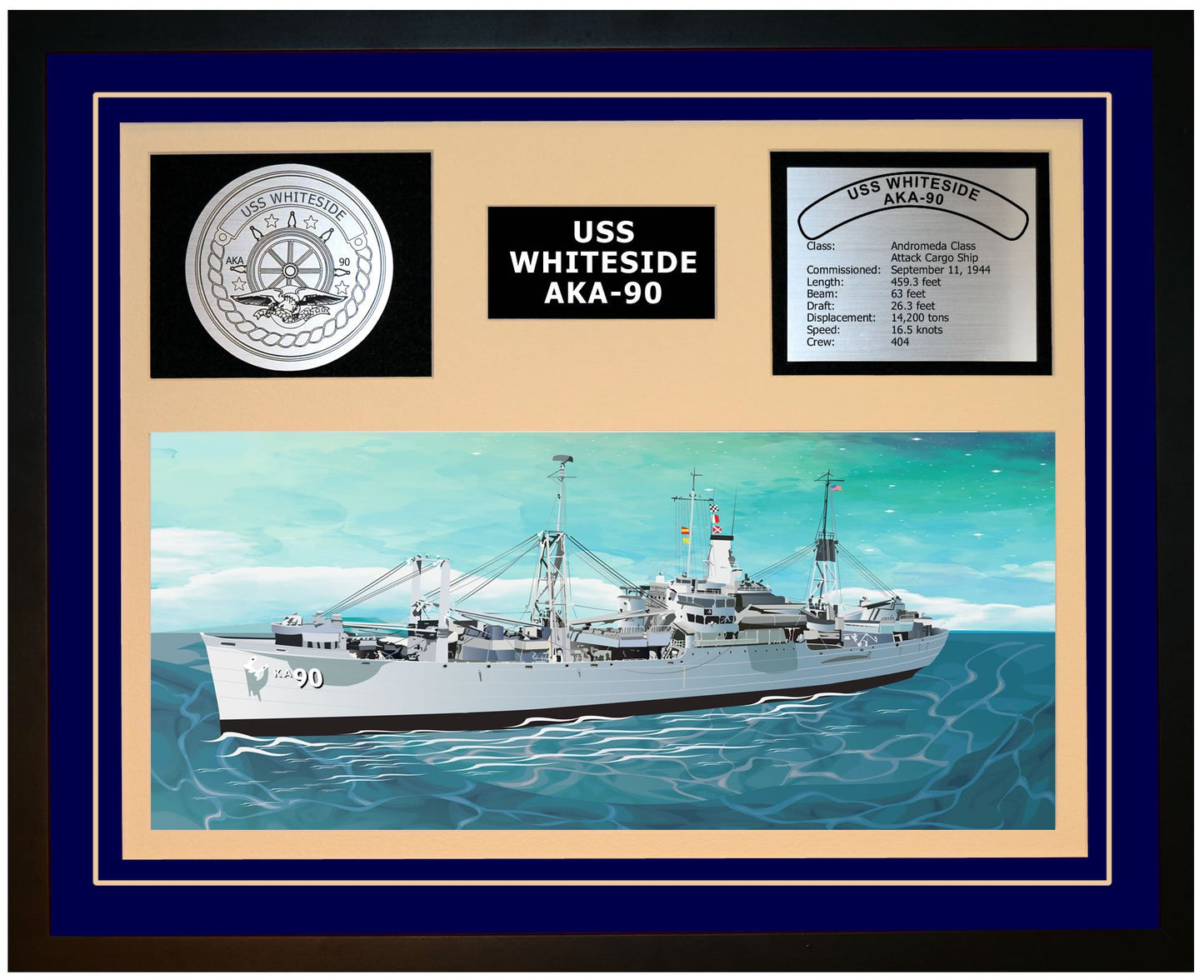 USS WHITESIDE AKA-90 Framed Navy Ship Display