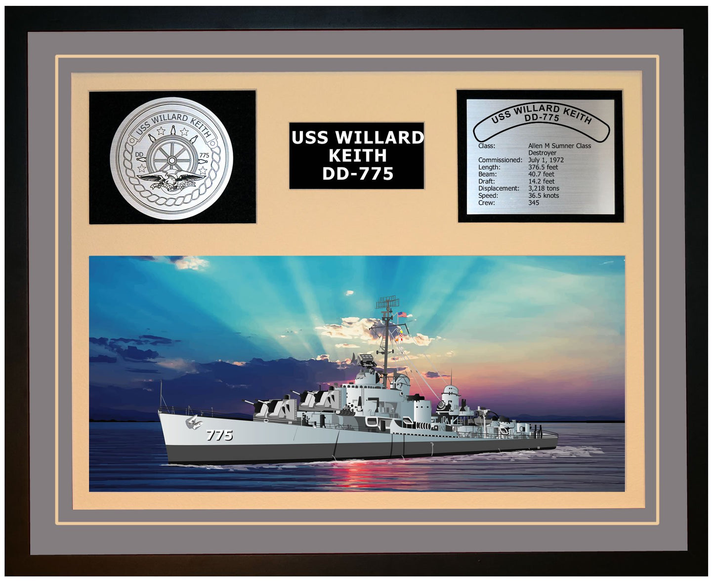 USS WILLARD KEITH DD-775 Framed Navy Ship Display