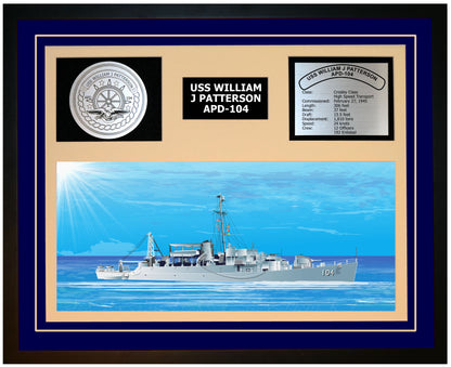 USS WILLIAM J PATTERSON APD-104 Framed Navy Ship Display Blue