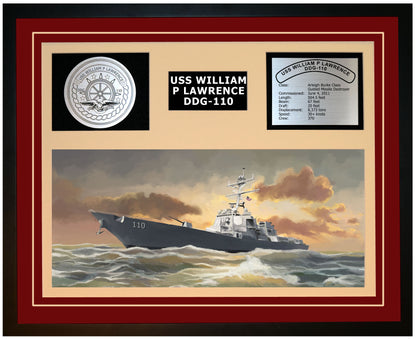 USS WILLIAM P LAWRENCE DDG-110 Framed Navy Ship Display Burgundy
