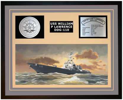 USS WILLIAM P LAWRENCE DDG-110 Framed Navy Ship Display Grey