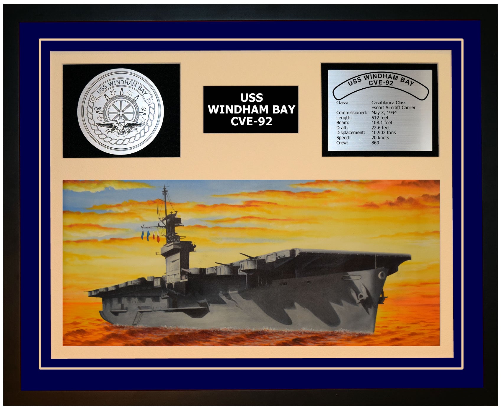 USS WINDHAM BAY CVE-92 Framed Navy Ship Display Blue