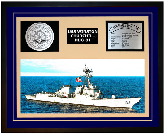 USS WINSTON CHURCHILL DDG-81 Framed Navy Ship Display Blue