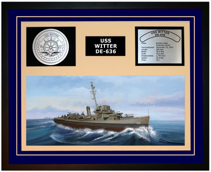 USS WITTER DE-636 Framed Navy Ship Display Blue