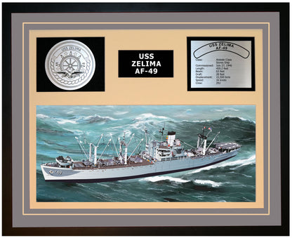 USS ZELIMA AF-49 Framed Navy Ship Display Grey