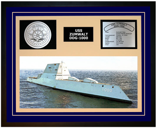 USS ZUMWALT DDG-1000 Framed Navy Ship Display Blue