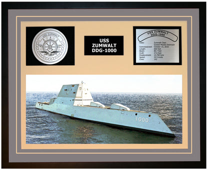 USS ZUMWALT DDG-1000 Framed Navy Ship Display Grey