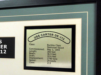 USS Carter DE112 Framed Navy Ship Display Text Plaque