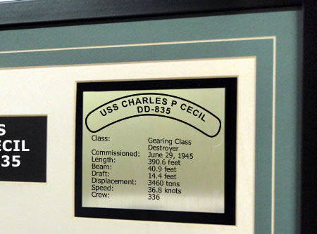 USS Charles P Cecil DD835 Framed Navy Ship Display Text Plaque