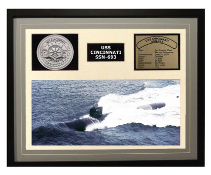 USS Cincinnati  SSN 693  - Framed Navy Ship Display Grey