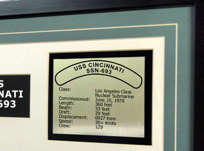 USS Cincinnati SSN693 Framed Navy Ship Display Text Plaque