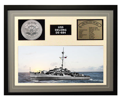 USS DeLong DE 684 - Framed Navy Ship Display Grey