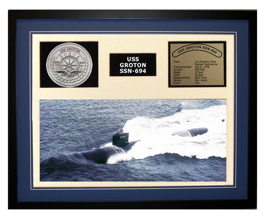 USS Groton  SSN 694  - Framed Navy Ship Display Blue