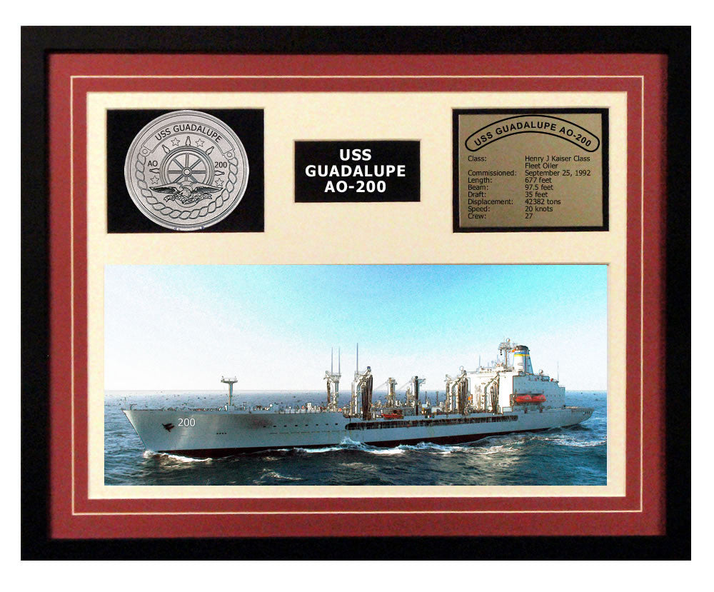 USS Guadalupe  AO 200  - Framed Navy Ship Display Burgundy