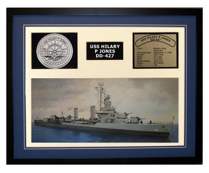 USS Hilary P Jones  DD 427  - Framed Navy Ship Display Blue