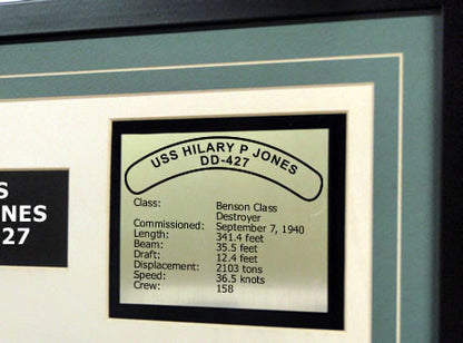 USS Hilary P Jones DD427 Framed Navy Ship Display Text Plaque