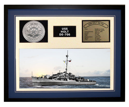 USS Holt DE 706 - Framed Navy Ship Display Blue