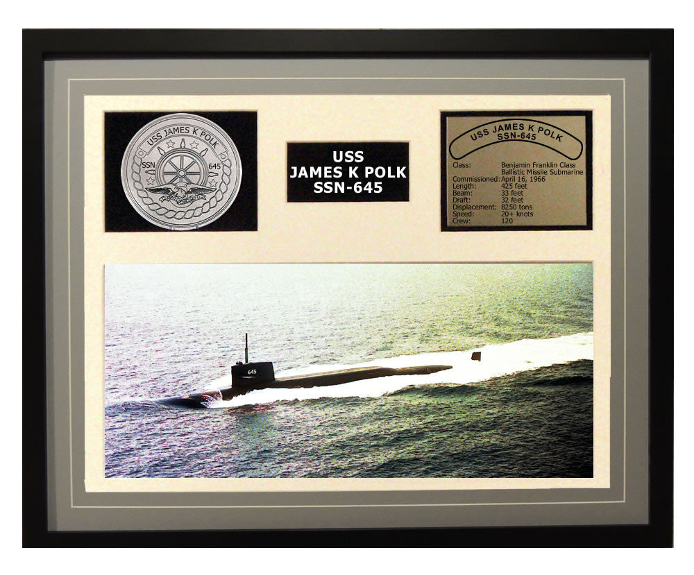 USS James K Polk  SSN 645  - Framed Navy Ship Display Grey