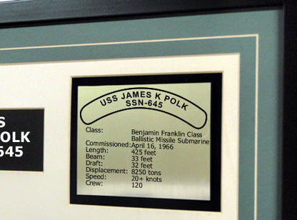 USS James K Polk SSN645 Framed Navy Ship Display Text Plaque