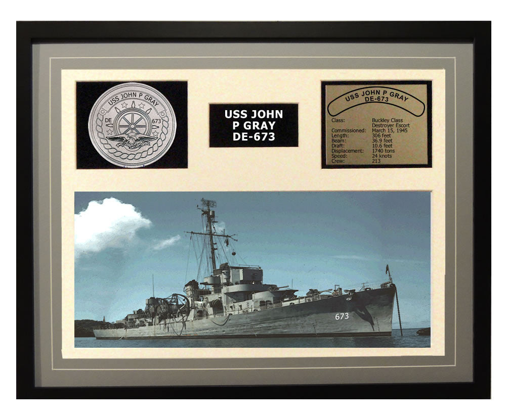 USS John P Gray  DE 673  - Framed Navy Ship Display Grey