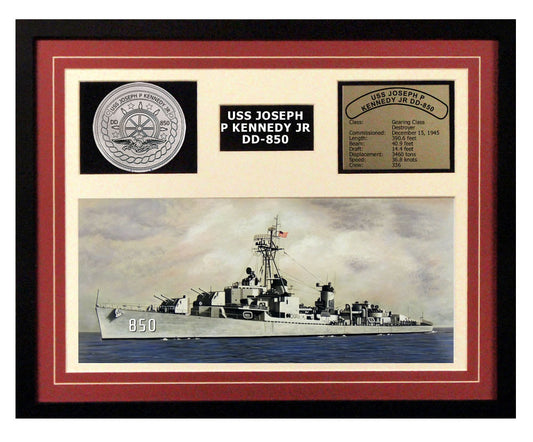 USS Joseph P Kennedy Jr  DD 850  - Framed Navy Ship Display Burgundy