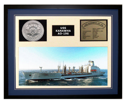 USS Kanawha  AO 196  - Framed Navy Ship Display Blue