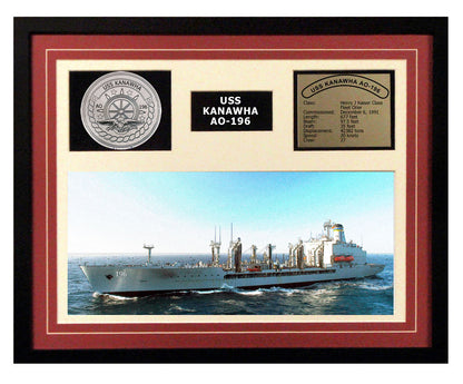 USS Kanawha  AO 196  - Framed Navy Ship Display Burgundy