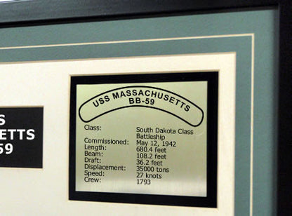 USS Massachusetts BB59 Framed Navy Ship Display Text Plaque