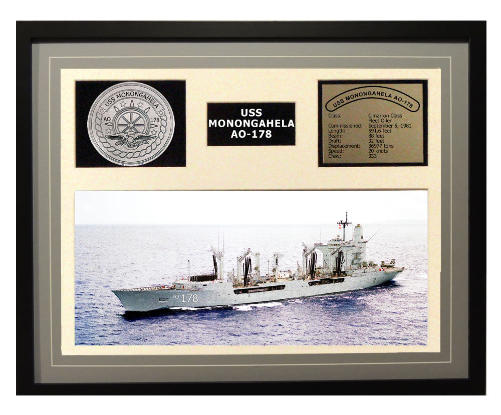 USS Monongahela  AO 178  - Framed Navy Ship Display Grey