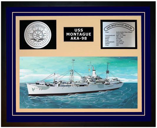 USS Montague AKA-98 Framed Navy Ship Display Blue