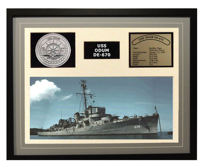 USS Odum  DE 670  - Framed Navy Ship Display Grey
