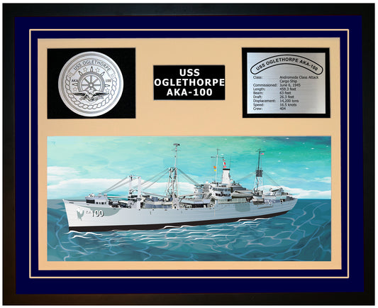 USS Oglethorpe AKA-100 Framed Navy Ship Display Blue
