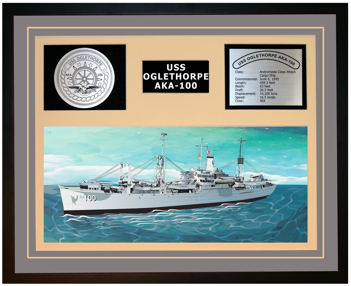 USS Oglethorpe AKA-100 Framed Navy Ship Display Grey